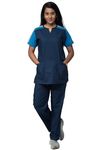 UNIFORM CRAFT Women’s Designer Scrub Suits DSDV04 || 6 pocket scrubs | Ideal for doctors, dentists, vets, nurses & healthcare professionals (Olive Blue & Island Blue, XXL)