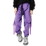 Rolanko Girls Cargo Pants with Pocket Kids Streetwear Trousers Boys Hip Hop Dance Jogger Purple