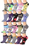 Tipi Toe Women's 20 Pairs Colorful Patterned Fashion Novelty Animal Cat Dog Monkey Designer Low Cut/No Show Socks, Fat Cat, 9-11