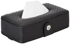 Amazon Basics PU Leather Car Armrest Headrest Seat Tissue Napkin Box Holder | Durable PU Leatherette | Adjustable Straps (Black)