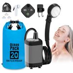 Portable Camping Shower with 20L Collapsible Bucket, 6000mAh Rechargeable Battery, Multi-Modes Spray Head & LED Smart Display, Type-C Charging Outdoor Shower Kit for Hiking, Travel, Pet Bath, Car Wash