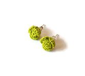 Lime Green Stud Earrings Roses Jewelry Flower Gift for Her Handmade Crochet Nature