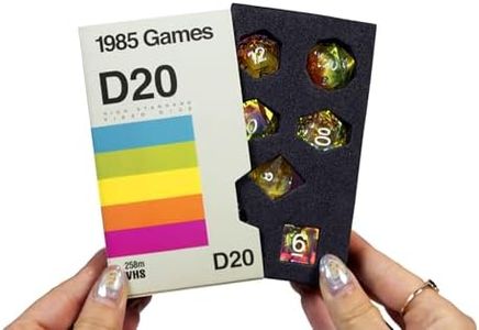 1985 Games VHS Rainbow Handmade Resin Sharp Edge D&D Dice Set of 7 for Dungeons & Dragon, Set for Role Playing Games Vintage Collection, Classic Gaming Accessory, Nostalgic 1980s Dice Set