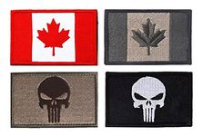 Antrix 4 Pieces Canada Flag Maple Patch and Punish Skull Patch Hook and Loop Embroidered Tactical Morale Emblem Patch for Backpack Bags Caps Vest Uniform Clothes Harness Kids（Flag+Skull）