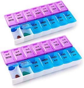 2 Pack - Pill Organizer case, 7 Daily compartments, AM PM Slot, Weekly dosis Container, Medicine Holder, Pills Medication Dispenser, Vitamin, Supplement, Perfect f/Travel, Ideal for Purse BS0096J