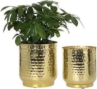 MyGift Vintage Hammered Brass-Tone Metal Planter Pot Indoor Plant Container, Decorative Cylindrical Succulent Planters, Set of 2 - Handcrafted in India