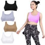 DChica Sports Bra for Girls | Cotton Non-Padded Beginners Full Coverage Wire Free T-Shirt Gym/Yoga Bra with Regular Broad Strap | Activewear Training Bra | Multicolour Bra Pack of 5