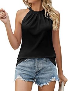 Ivicoer Cute Black Tank Tops for Women Summer Plus Size Sleeveless Halter Tops Pleated Shirts for Women Dressy XXL