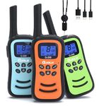 QUOLIX Walkie Talkie Kids 3 Pack, 8 PMR Channels 2 Way Radios, LED Flashlight, Rechargeable Walkie Talkie for Garden Outdoor Camping Travel, Gifts and Toys for Boys Girls and Adults