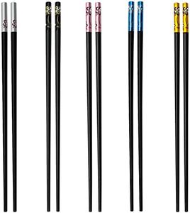 SZXMDKH Fiberglass Chopsticks, 5 Pairs Non Slip Reusable Chopstick Set for Sushi Noodles Rice, Gold Black Pink Blue Silver, Dishwasher Safe