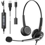 Wantek 682N Headsets with Microphone Noise Cancelling and USB Connector Type C Adapter for Call Center Computers PC Office Business Calls Online Conference Team Meetings Gaming Music