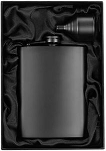 8oz Matte Black Flask + Black Funnel + Black Canvas Pouch. Plain Smooth Surface. Gift Idea Set, Exclusive Fancy Packaging. Alcohol Drinking Flasks For Liquor. Gift Under 20 Dollars. By Well-Deserved