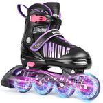 Rotayi Women Inline Skates for Adult Female Male, 4 Size Adjustable Inline Skates for Youth Girls Boys with Light up Wheels, Outdoor Roller Skates Blades for Teens Men Women Adult, Purple