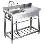 Stainless Steel Utility Sink, Commercial Restaurant Sink Set with Faucet Kitchen Sink with Workbench & Storage Shelves for Garage, Laundry Room, Outdoor Garden