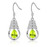 Uloveido 1.9g 925 Sterling Silver Pear Cut 0.8ct Natural Peridot Water Drop Light Bulb Shape Dangle Earrings for Women FR039 (Green)