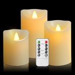 OSHINE LED Candles Flameless Candles 300 Hour Decorating Pillars, Set of 3, 10 Buttons Remote Control with 24 Hour Timer Function (3 * 1, Ivory)