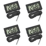 Digital Aquarium Thermometer 4 Pack, Fish Tank Water Temperature Probe with LCD Display, Waterproof Sensor for Reptile Vivarium, Fridge and Freezer, Black, 4.8 x 2.8 x 1.5 cm