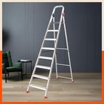Bathla Advance Pro 8-Step Foldable Aluminium Ladder for Home | Heavy-Duty & Anti-Slip Steps with Sure-Hinge Technology | 7-Year Manufacturer Warranty | Orange