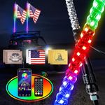 Whip Lights - AUTOOMMO 2Pcs 3FT Spiral RGB LED Chasing Whip Light with American Gadsden Skull Flags Remote and APP Control 300 Flash Patterns for UTV ATV Off-Road Truck Sand Buggy Dune RZR Can-Am