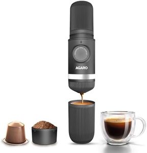 AGARO Elite Hand Press Portable Espresso Maker, 10-Bar Hand Pressure, Compatible with Capsules & Ground Coffee, With Cup Holder, Travel-Friendly, Leak-Proof & Compact & Manually Operated