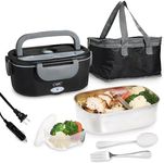 COOK WITH COLOR Portable Electric Lunch Box - 2-in-1 Heated Food Heater for Car, Truck, Home, Work - Hot Meals On-The-Go!, Black