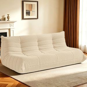 HABUTWAY Bean Bag Chairs Fireside Lazy Floor Sofa, Soft Teddy Fleece 3 Seater Sofa with High-Resilience Foam Filling,Beanbag for Living Room, Bedroom, Office (Khaki Teddy)