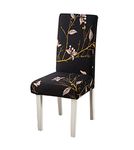 Styleys Polyester Leafy Stretchable Elastic Dining Chair Cover Slipcovers (Set of 1, Black The Butterfly, SLMC177)