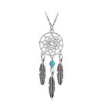 AILUOR Bohemian Dream Catcher Necklace, Feather Turquoise Beads Long Chain Necklace Jewelry for Women Girl Gifts (B)