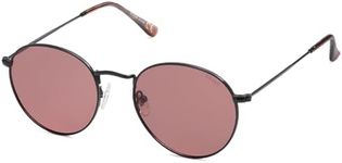 SOJOS Small Round Polarized Sunglasses for Women Men Classic Vintage Retro Shades UV400 SJ1014,Shiny Black/Light Purple&Red