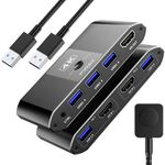 PWAY USB 3.0 KVM Switch HDMI 2 Port, 4K@60Hz HDMI KVM Switch 1 Monitors 2 Computers with 3 USB3.0 Ports Sharing Keyboard Mouse, with 2 USB Cables and Controller