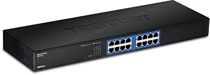 TRENDnet 16-Port Unmanaged Gigabit GREENnet Switch, 16 x RJ-45 Ports, 32Gbps Switching Capacity, Fanless, Rack Mountable, Network Ethernet Switch, Lifetime Protection, Black, TEG-S16G