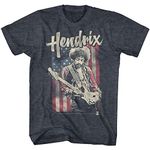 American Classics Jimi Hendrix 1960's Psychedelic Musical Icon USA Flag Distressed T-Shirt Tee, Navy Heather, Large