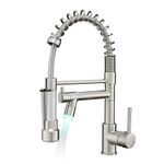 Contemporary Kitchen Sink Faucet with Pull Down Sprayer Single Handle Kitchen Faucet with Led Light Two Spout,Brushed Nickel