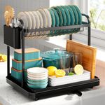 Kitsure 2 Tier Dish Drainer, Multifunctional Dish Drainer Rack, Rustproof Kitchen Dish Drying Rack with Drainboard & Utensil Holder, Space-Saving Dish Rack for Kitchen Counter X-Large