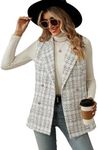 WDIRARA Women's Plus Size Plaid Button Open Front Sleeveless Blazer Jacket White Black Gold S