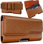 DeBin Holster for iPhone 15 Plus, Pro Max, 14 Plus 13 Promax 12 Pro Max, 11 Max, Xs Max Cell Phone Belt Holder Case with Clip, ID Credit Card Pouch (Fits Phone with Otterbox Commuter Case) Large Brown