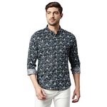 Thomas Scott Mens Printed Slim Fit 100% Cotton Casual Shirt with Spread Collar and Long Sleeve