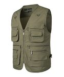 Yukirtiq Men's Multi Pocket Fishing Vest Camping Outerwear Waistcoat Jacket Cotton Sleeveless Traveling Hiking Gilet Photography Top, Green, 4XL