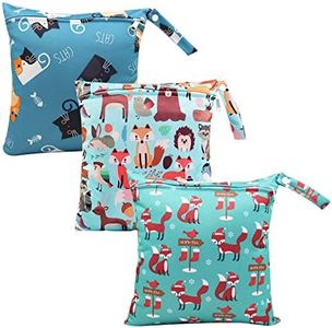 HOTLIKE 3 Pezzi Wetbag Pannolini Riutilizzabile, Borsa per Pannolini, Sacchetto del Pannolino Lavabile con Zip Impermeabile Riutilizzabile Organizzatore, Bambino Bag per Viaggi Gym Vestiti (Blu)
