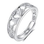 INFUSEU Irish Claddagh Rings Women Men 925 Sterling Silver Celtic Knot Jewelry Promise Love Friendship Gifts Wife Girlfriend Wedding Anniversary Engagement Eternity 7 8 7.5 Adjustable Size