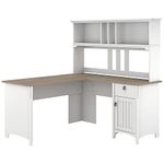 Bush Furniture Salinas L-Shaped Desk with Hutch | Study Table with Drawers and Cabinets in Pure White and Shiplap Gray | Home Office Computer Desk | Work Desk with Storage