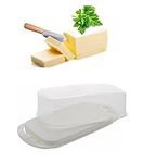 Butter Dish With Lid Cheese Holder Container Storage Box Serving Tray Transparent Plastic Plate For Counter top BPA Free Rectangular Dishwasher Safe Perfectly Sized For Home Kitchen Clear Large (1 Pc)