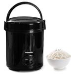 Rasonic Electric Mini Rice Cooker for 1-2 People, 0.4L Portable Travel Small Rice Cooker with Non-Stick Pot, 15-Min Fast Cooking & Auto Keep Warm Feature, One Touch Design - Black