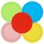 PARTY GO 50 Pcs 9" Multi-Color Paper Plates for Dinner and Dessert, Disposable Plates Party Supplies Pack for Graduation Holiday Wedding Birthday Party Decorations (Red Yellow Blue Green Pink)