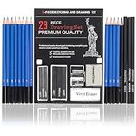 Sketching Pencil Set(26 Pack) - includes Graphite Pencils and Sticks, Charcoal Pencils, Erasers and Sharpeners - Art Drawing Supplies for Beginner, Kids,Adults