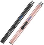 IUIRE Candle Lighter Electric Arc Lighter Windproof Flameless USB Rechargeable Lighter with LED Light for Candle Camping BBQ Cooking (2 Pack - Black&Rose gold)