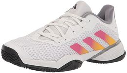 adidas unisex child Barricade Tennis SHOES, White/Solar Gold/Lucid Fuchsia, 4.5 Big Kid US