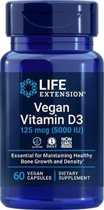 Life Extension Vegan Vitamin D3, Joint Health - Bone Health - Immune Support- Non-GMO, Gluten Free-60 Count