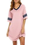 Niceyoo Women's Nightgown, Cotton Novelty Sleepshirts V Neck Short Sleeve Sleep Shirt Loose Comfy Pajama Pink, X-Large