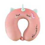 DC DECORIO Kids Travel Pillow,Unicorn Fiber with,U-Shaped Airplane, Car Flight Head Neck Support Pillow for Adults Toddler Children,Boys,Girls (Pink)